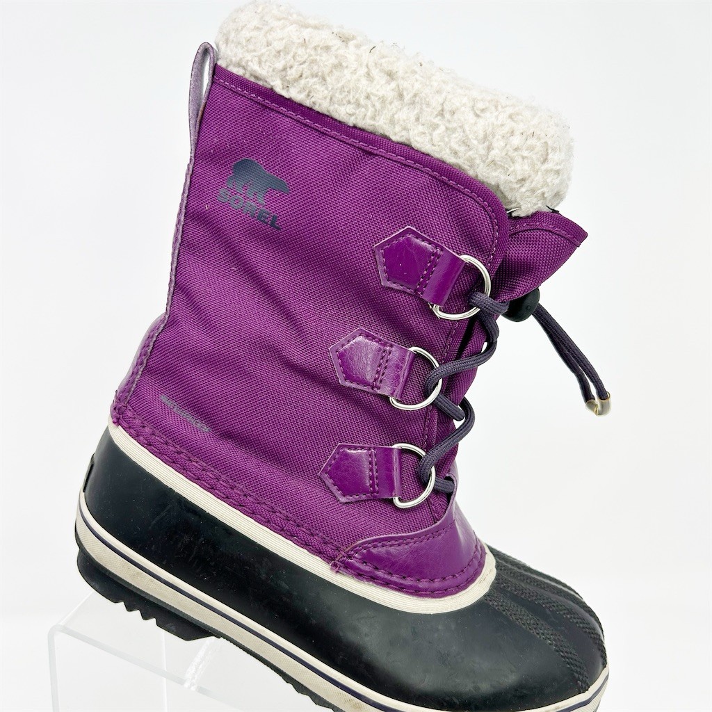 Sorel Kids Winter Snow Duck Boots Purple Waterproof Faux Fur Lined Lace Up 3